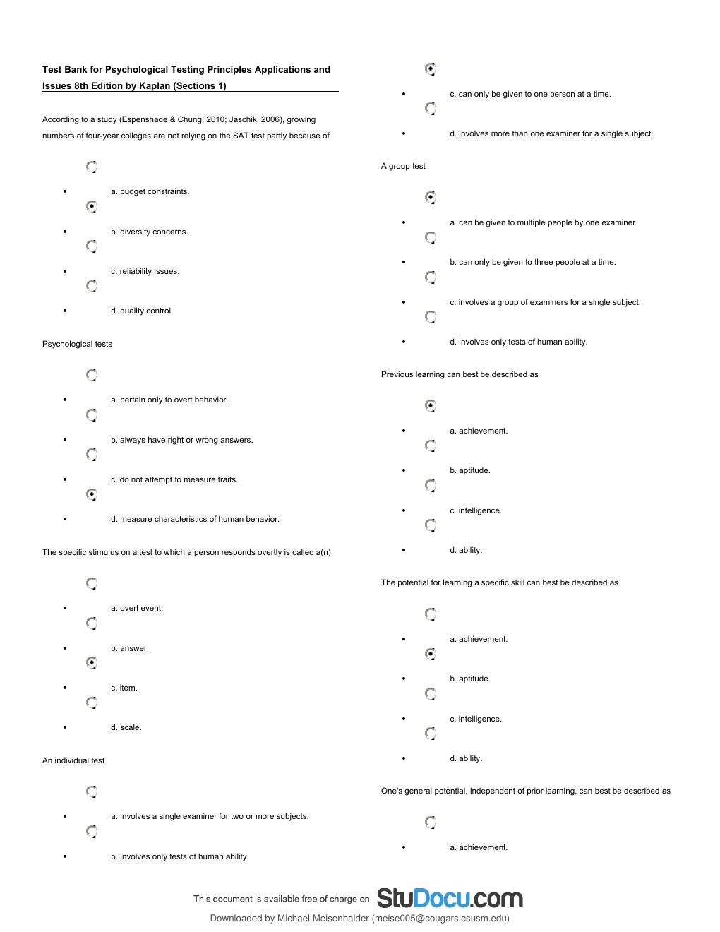 Preview page 3 of TEST BANK FOR PHYSIOLOGICAL TESTING PRINCIPLES APPLICATIONS AND ISSUES 8TH EDITION BY KAPLAN
