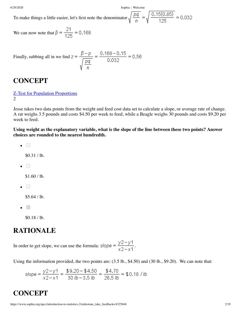Preview page 2 of Sophia Statistics Final Milestone (Complete) Questions and Answers with Explanations (latest Update), 100% Correct, Down
