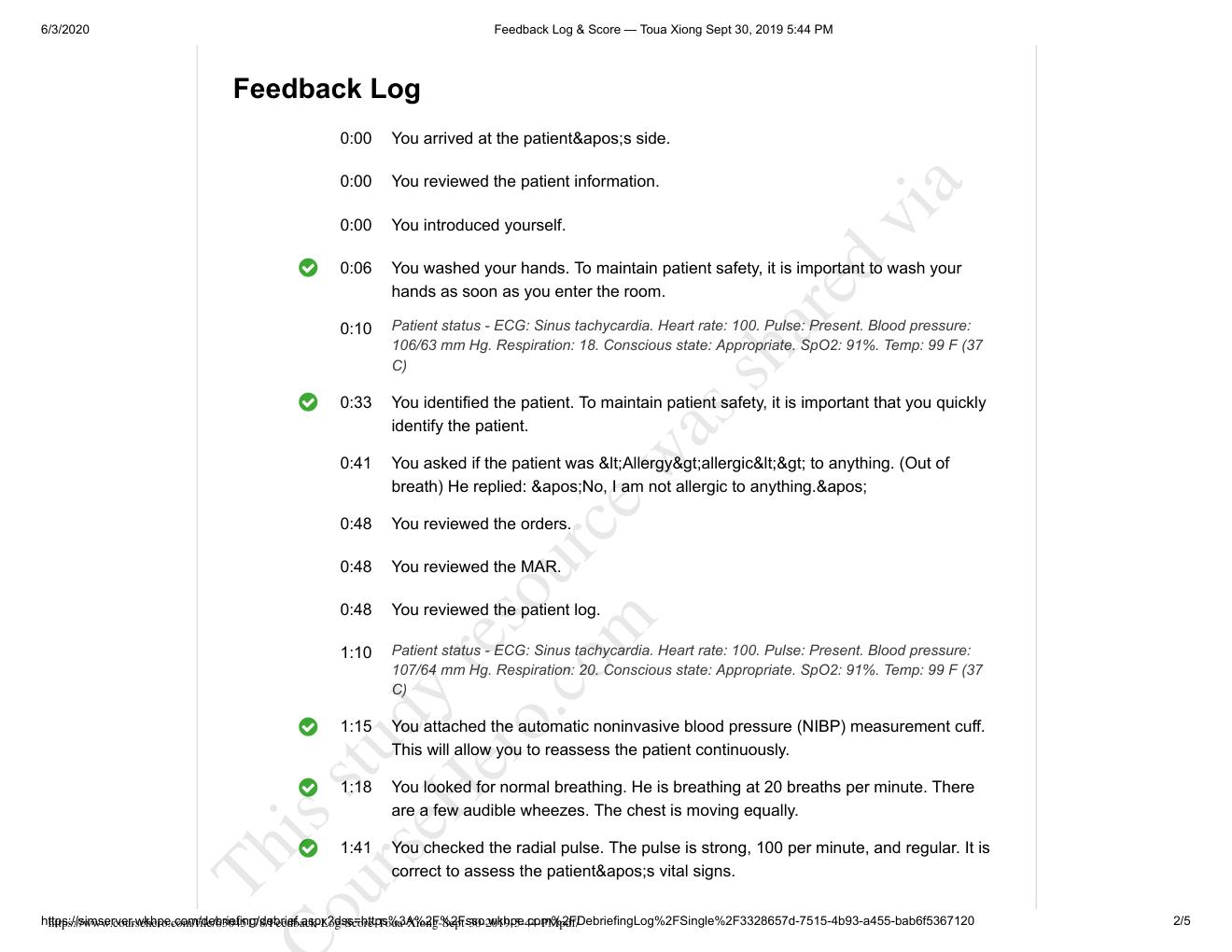 Preview page 2 of PHARMACOLO NU120 Toua Xiong Vsim Feedback Log
