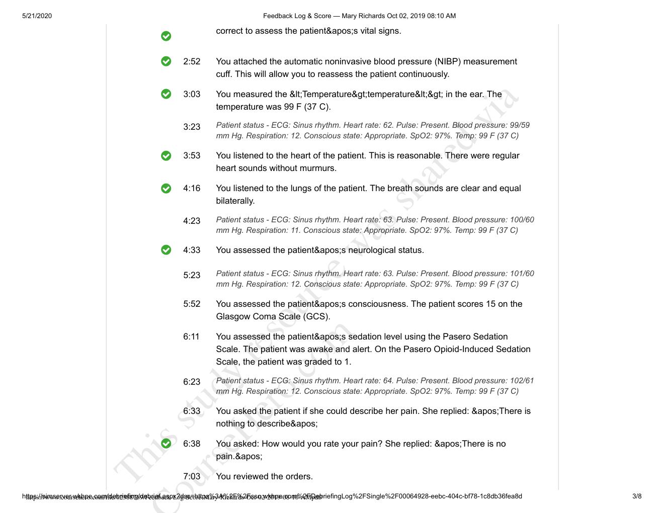 Preview page 3 of NUR 3227 Mary Richards Vsim Feedback Log