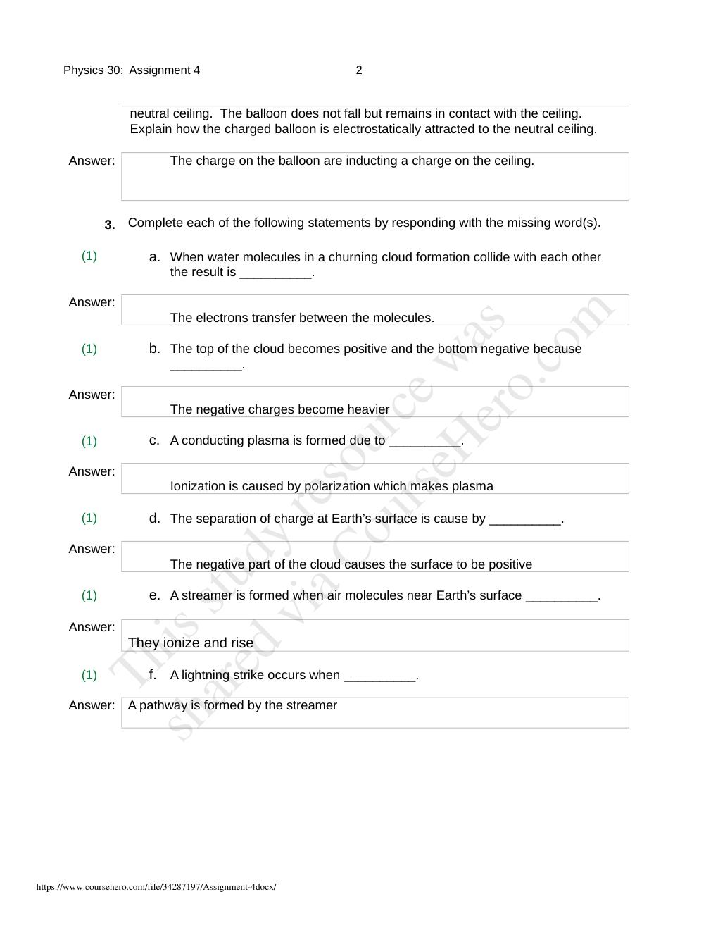 Preview page 2 of PHYSICS 30 Assignment 4  Q&A