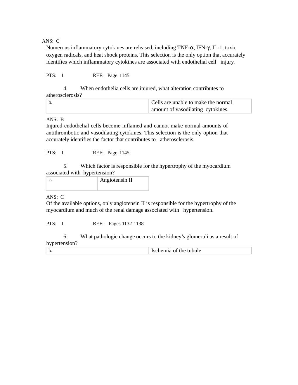 Preview page 2 of Alterations of Cardiovascular Function. Question and Correct Answers.