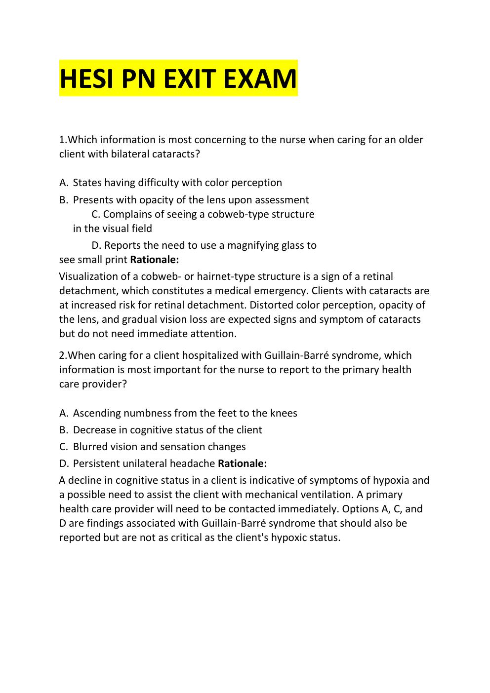 Preview page 2 of HESI PN EXIT EXAM 2021