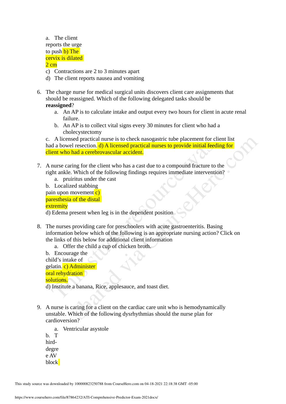 Preview page 2 of ATI Comprehensive Predictor Exam 2021.