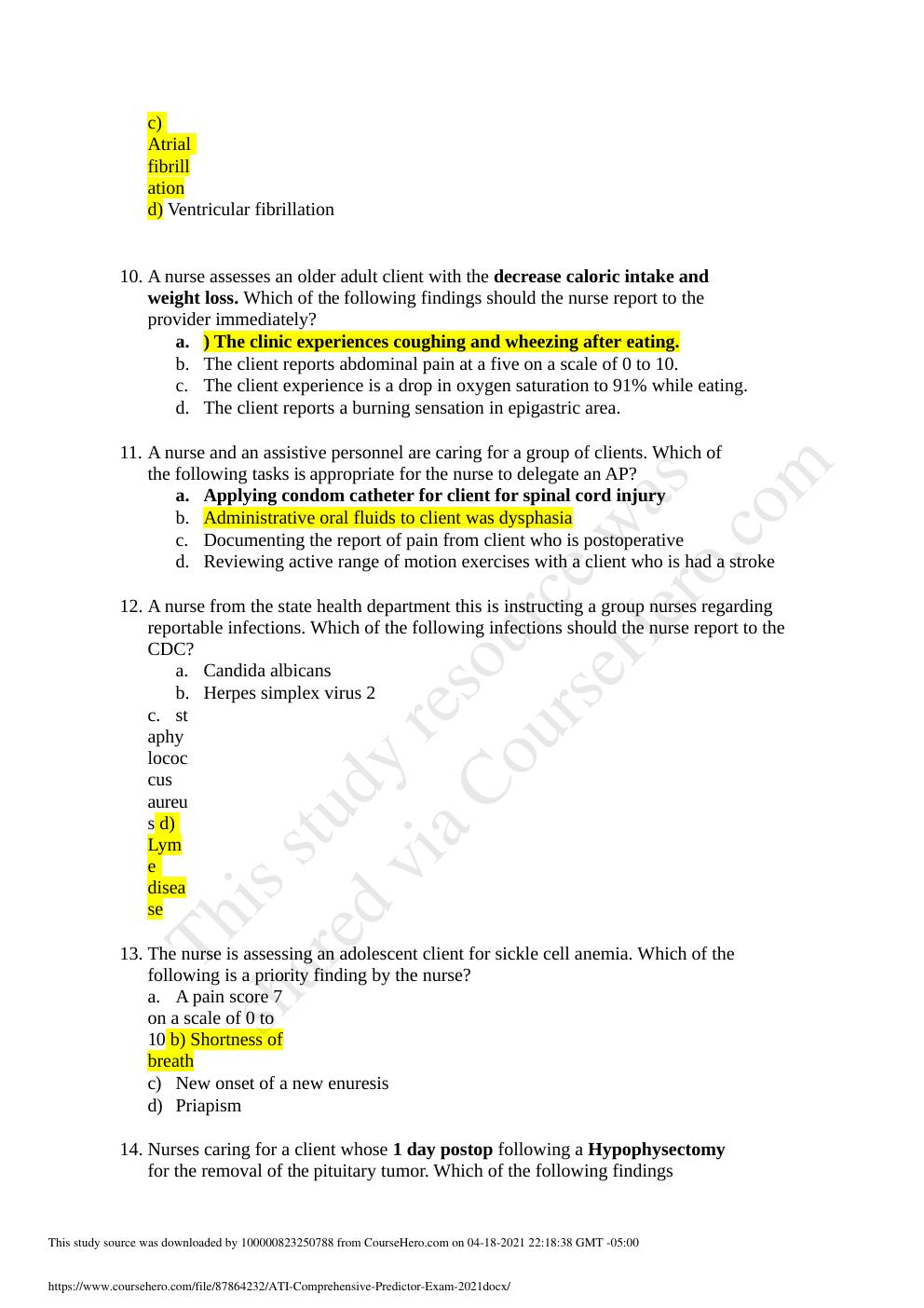 Preview page 3 of ATI Comprehensive Predictor Exam 2021.