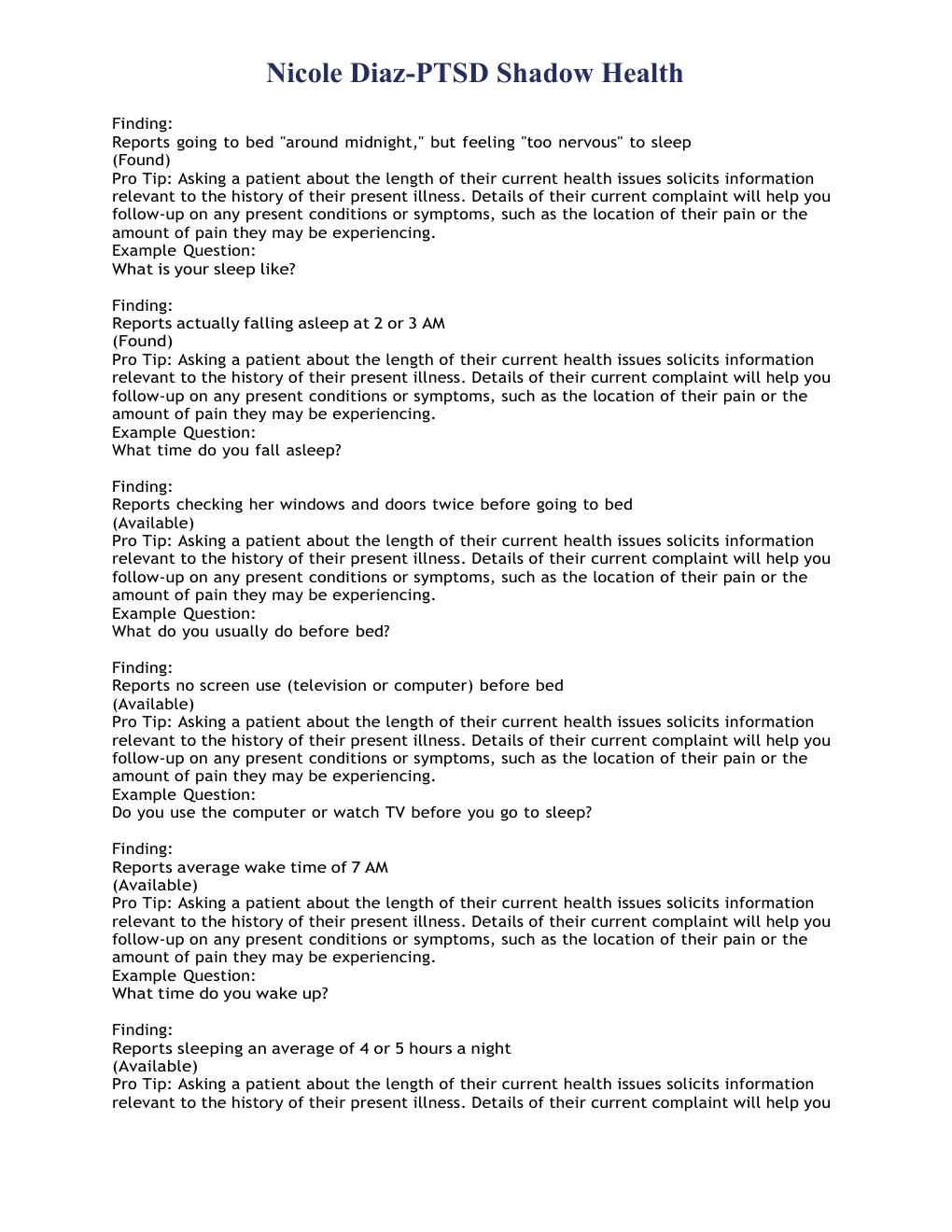 Preview page 3 of Nicole Diaz-PTSD Shadow Health (LATEST 2020)