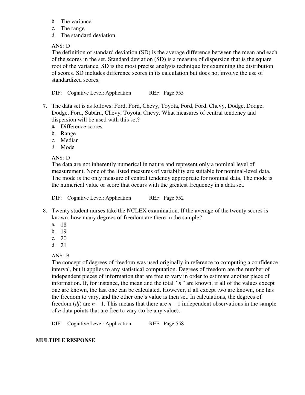 Preview page 3 of NURS 500 - Chapter 22: Using Statistics to Describe Variables Test Bank
