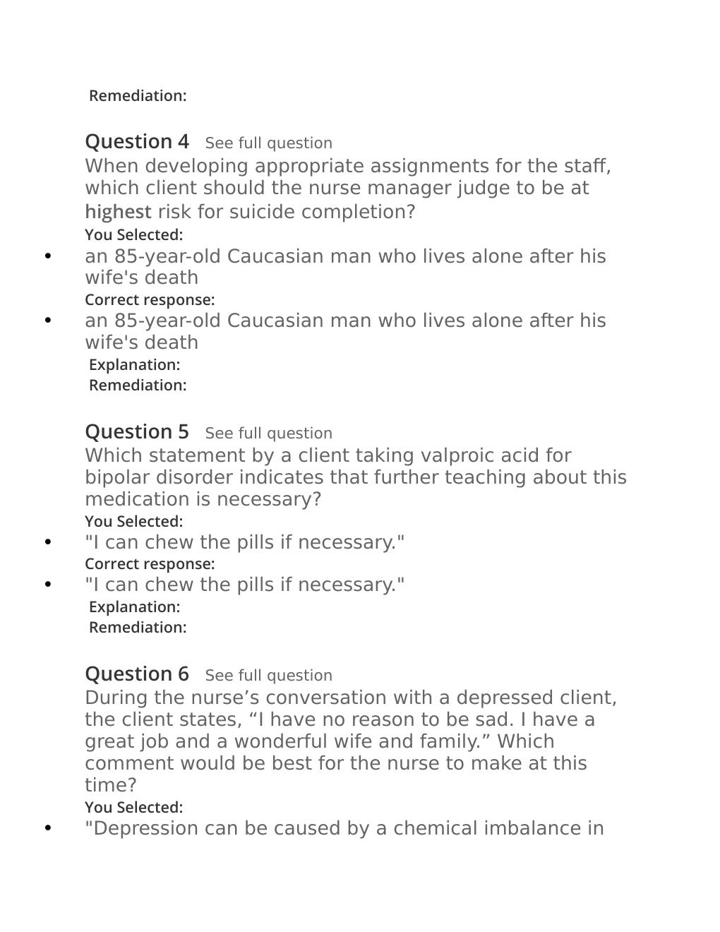 Preview page 2 of Passpoint Mood, adjustment and dementia disorders |  A depressed client tells a nurse, "I want to die. Life just isn't w