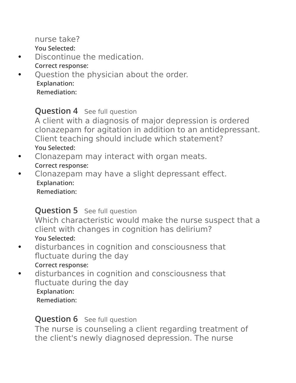 Preview page 6 of Passpoint Mood, adjustment and dementia disorders |  A depressed client tells a nurse, "I want to die. Life just isn't w