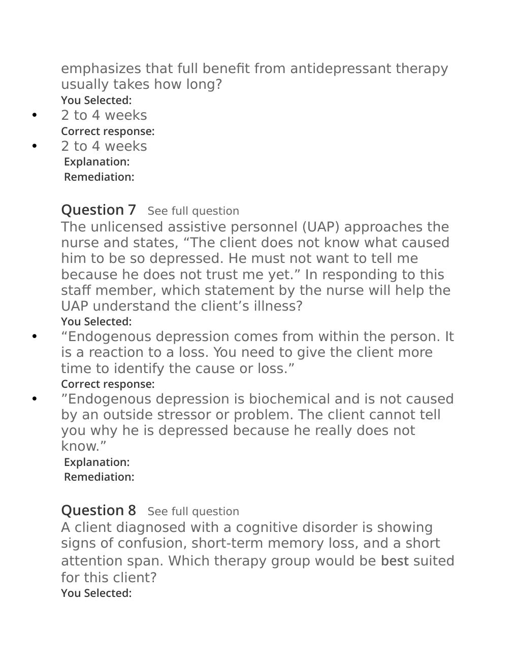 Preview page 7 of Passpoint Mood, adjustment and dementia disorders |  A depressed client tells a nurse, "I want to die. Life just isn't w