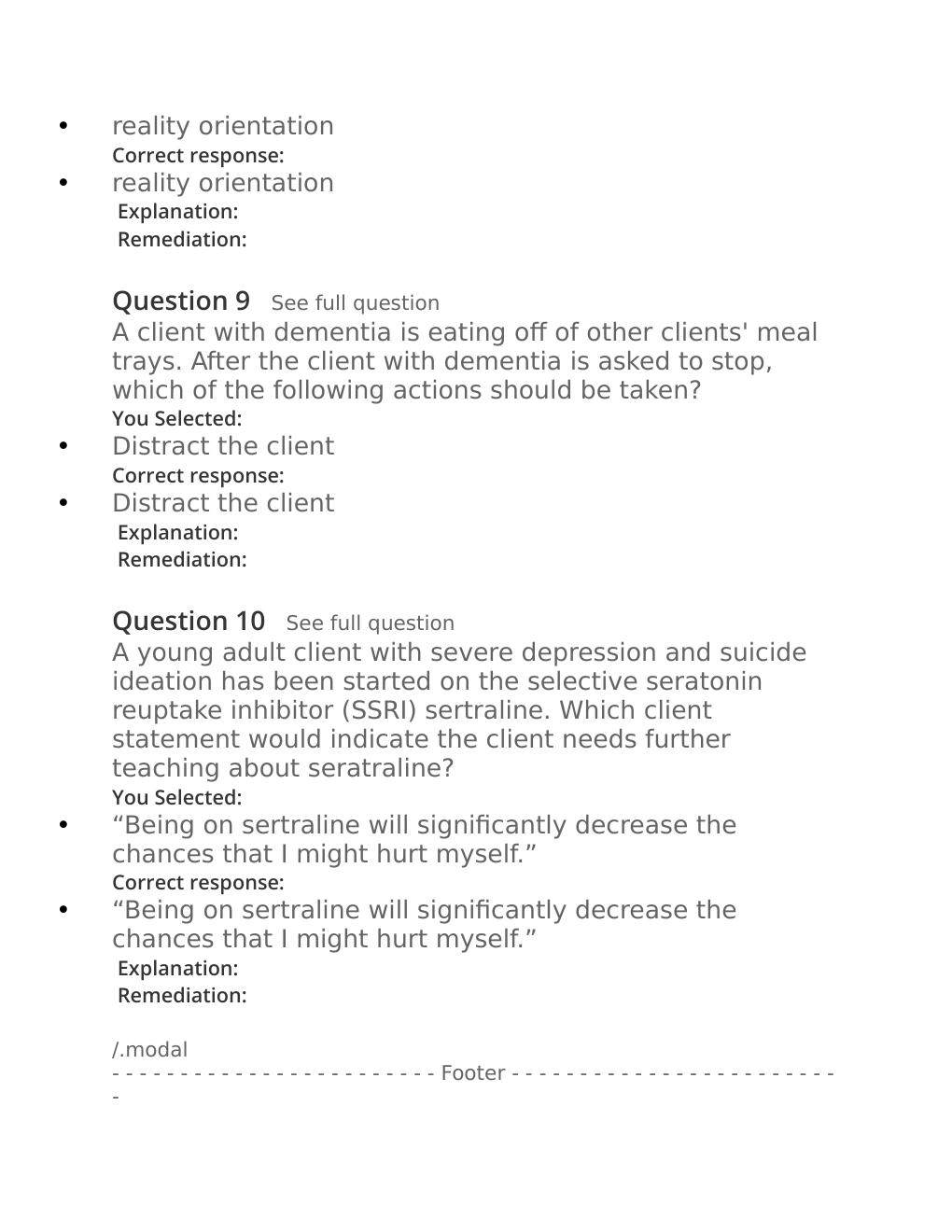 Preview page 8 of Passpoint Mood, adjustment and dementia disorders |  A depressed client tells a nurse, "I want to die. Life just isn't w