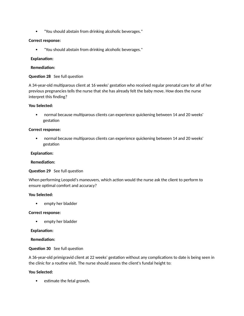 Preview page 9 of Passpoint Antepartum | A nurse is developing a teaching plan for a primigravid client who's 2 months pregnant. The nurse