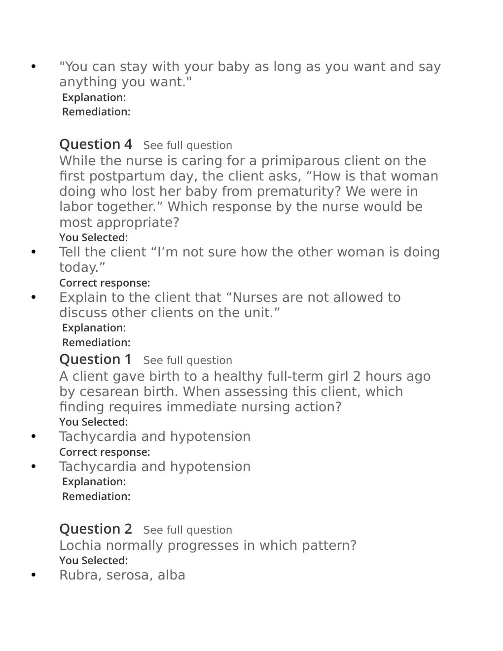 Preview page 2 of Passpoint-postpartum. | A client gives birth to a stillborn neonate at 36 weeks' gestation. When caring for this client,