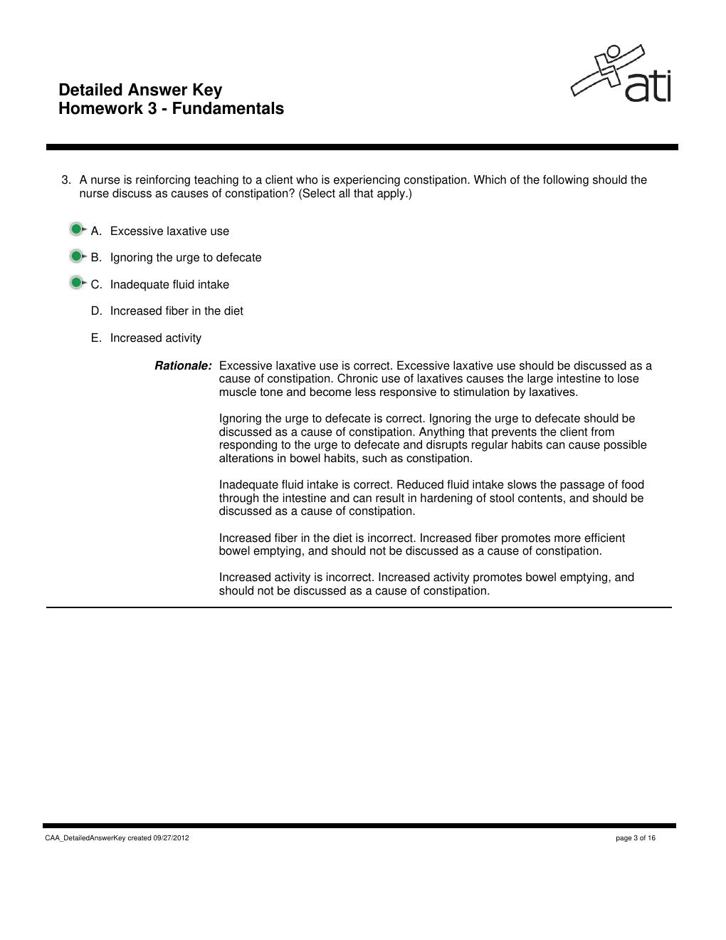 Preview page 3 of ATI  --   Detailed Answer Key Homework 3 - Fundamentals