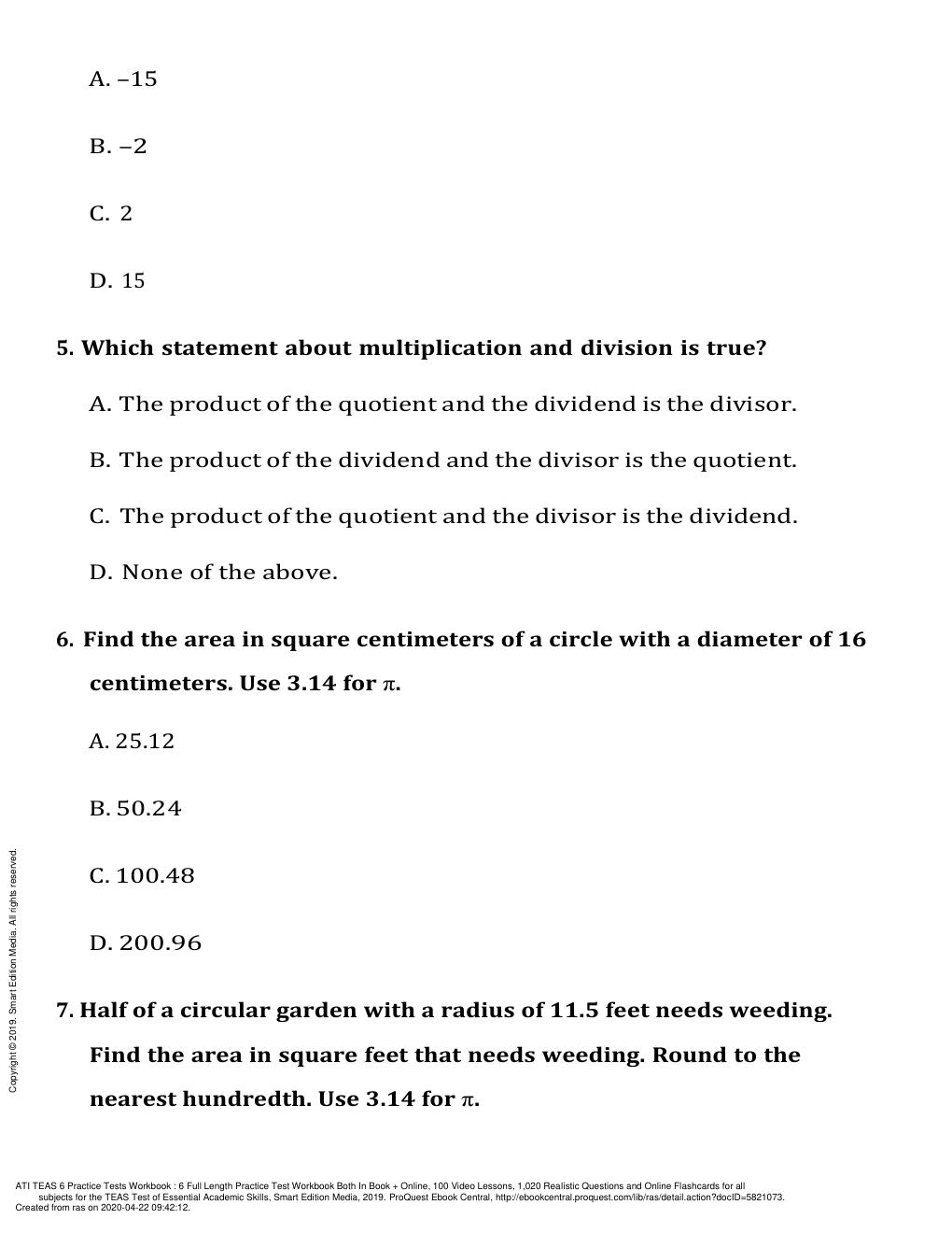 Preview page 3 of ATI TEAS 6 Mathematics, science, English and Language Usage QUESTION AND ANSWERS