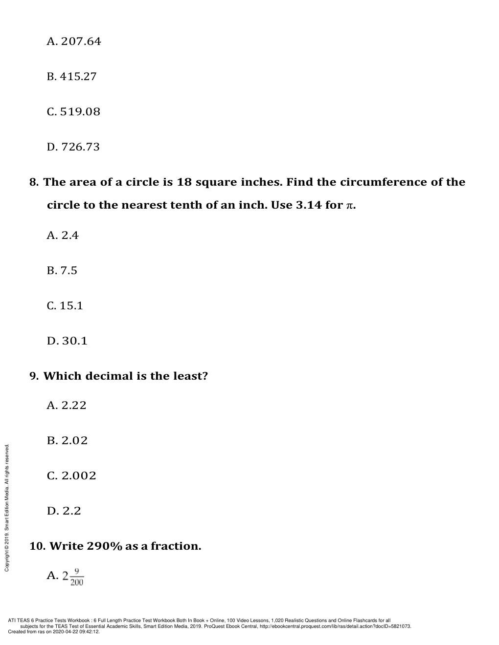 Preview page 4 of ATI TEAS 6 Mathematics, science, English and Language Usage QUESTION AND ANSWERS