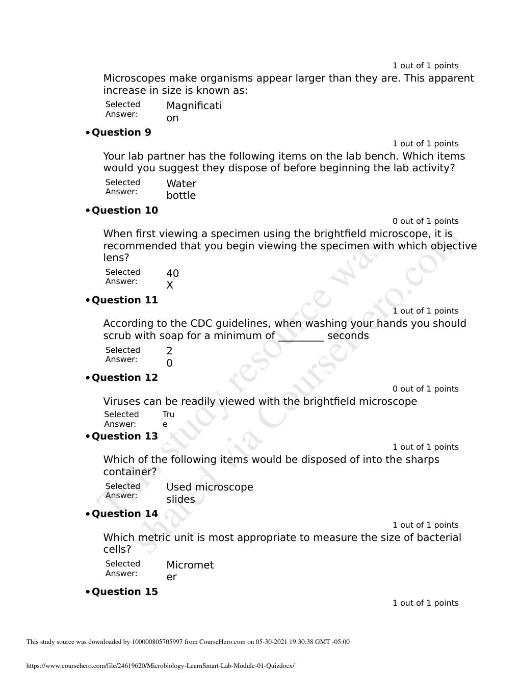 Preview page 2 of MCB 2289 Microbiology LearnSmart Lab Module 01 Quiz