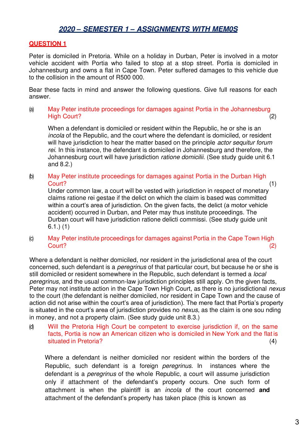 Preview page 2 of CIV3701 CIVIL PROCEDURE 2020 EXAM PACK All Complete Solutions