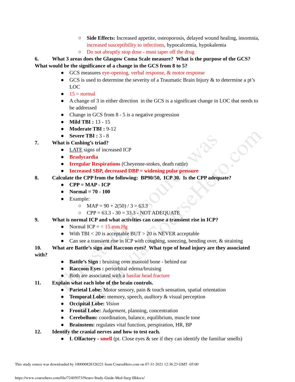 Preview page 2 of Neuro Study Guide - Med Surg III