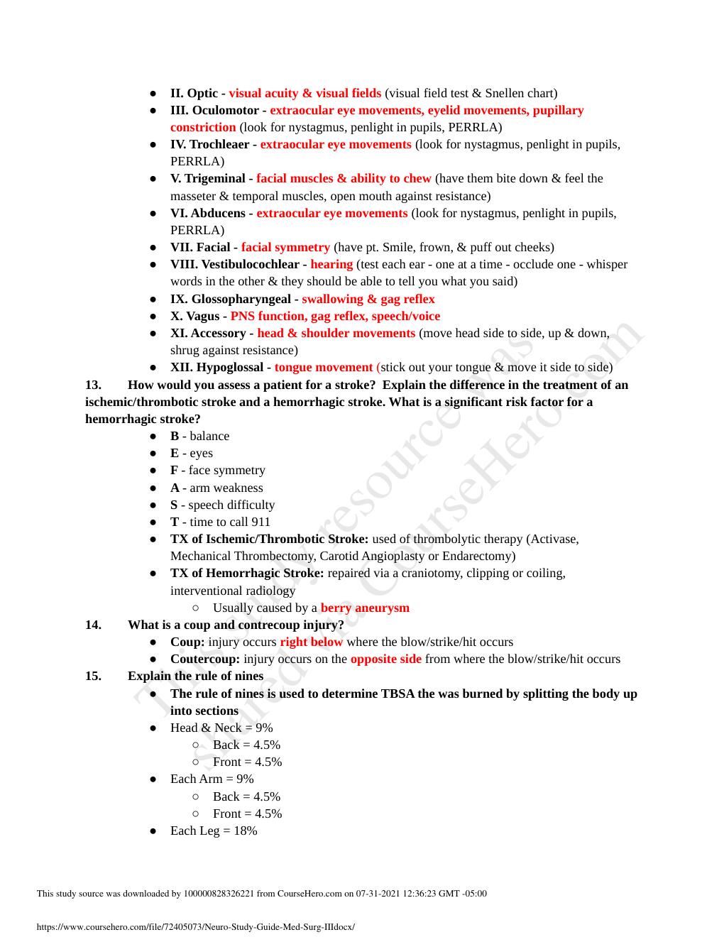 Preview page 3 of Neuro Study Guide - Med Surg III