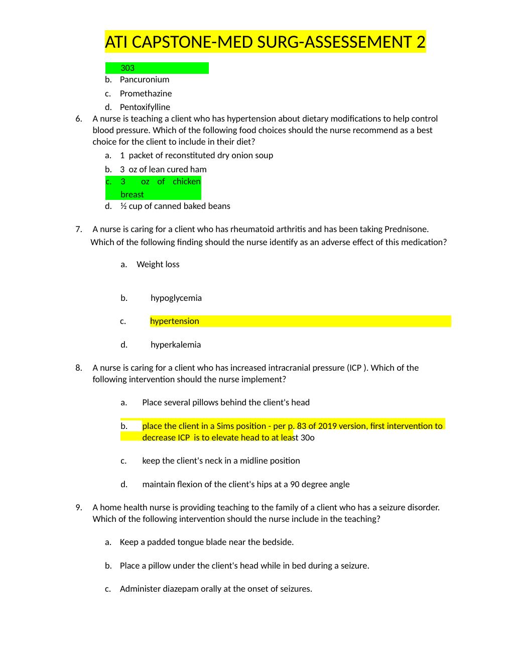 Preview page 2 of ATI CAPSTONE-MED SURG-ASSESSEMENT 2