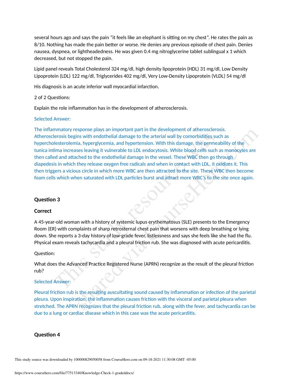 Preview page 2 of Module 2 Knowledge Check  Course NURS-6501, Advanced Pathophysiology.