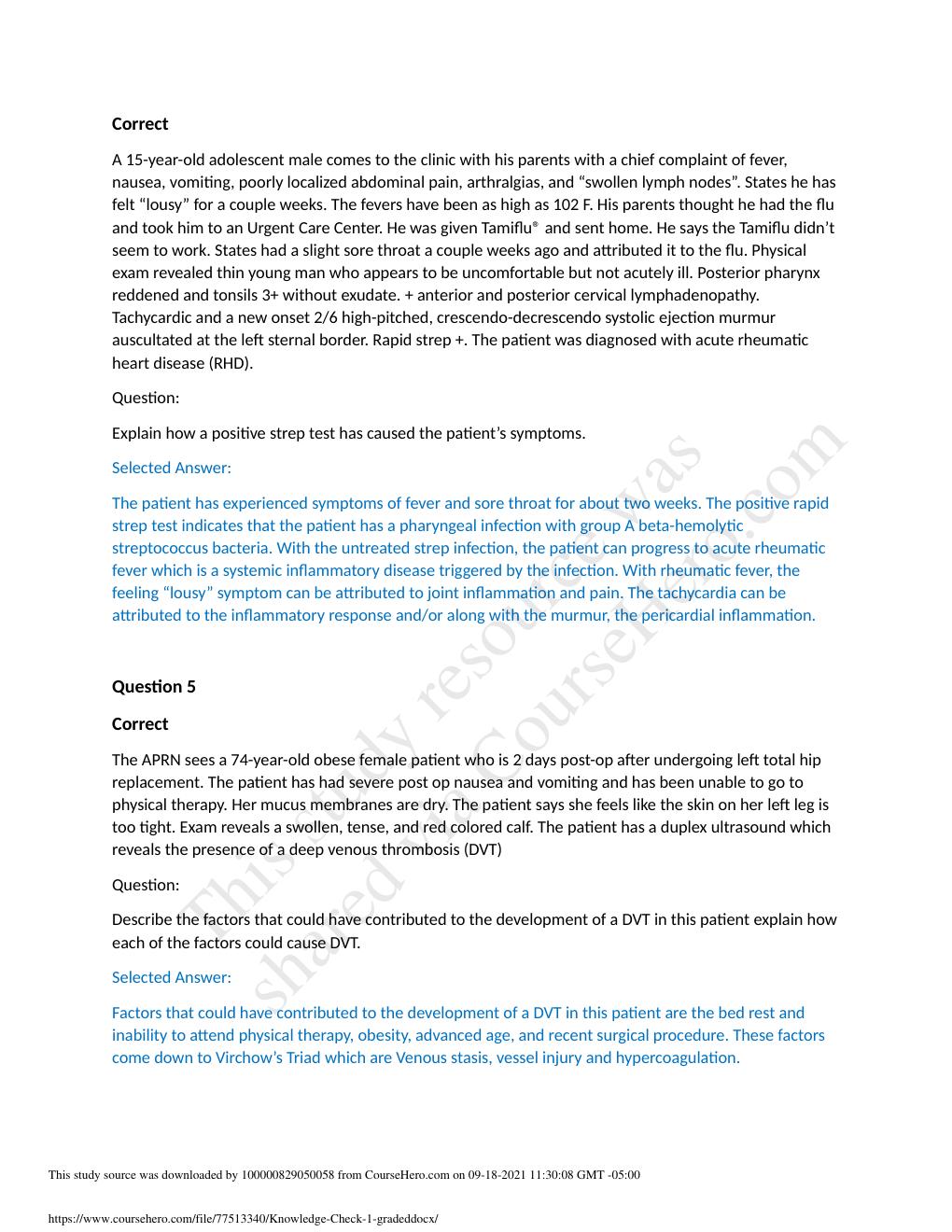 Preview page 3 of Module 2 Knowledge Check  Course NURS-6501, Advanced Pathophysiology.