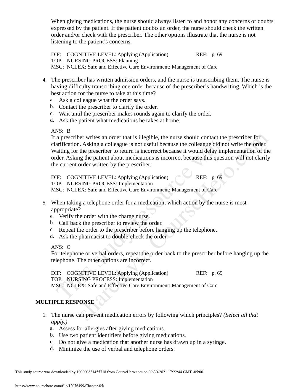 Preview page 2 of Chapter 05: Medication Errors: Preventing and RespondingTest Bank