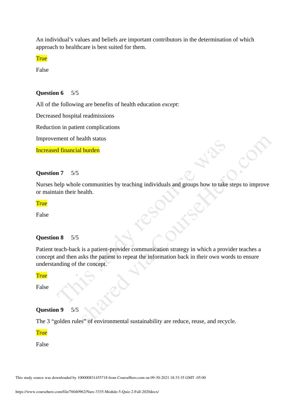 Preview page 2 of Nurs 3335 Module 5 Quiz 2 Fall 2020.docx.
