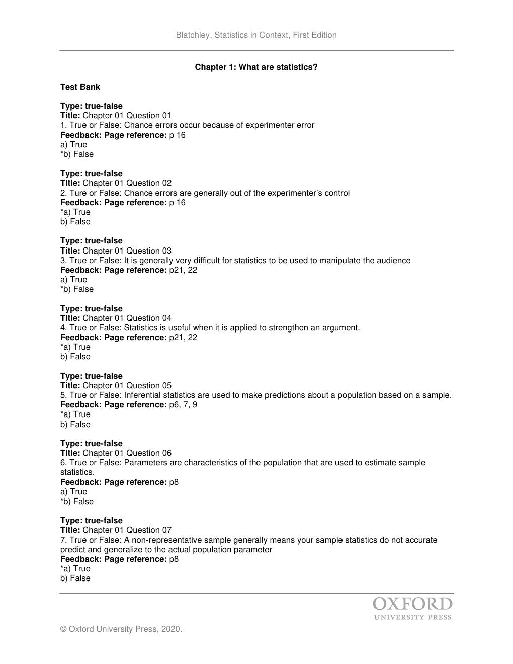 Preview page 2 of Test Bank for Statistics in Context 1st Edition By Barbara Blatchley. | Get all 16 Chapters