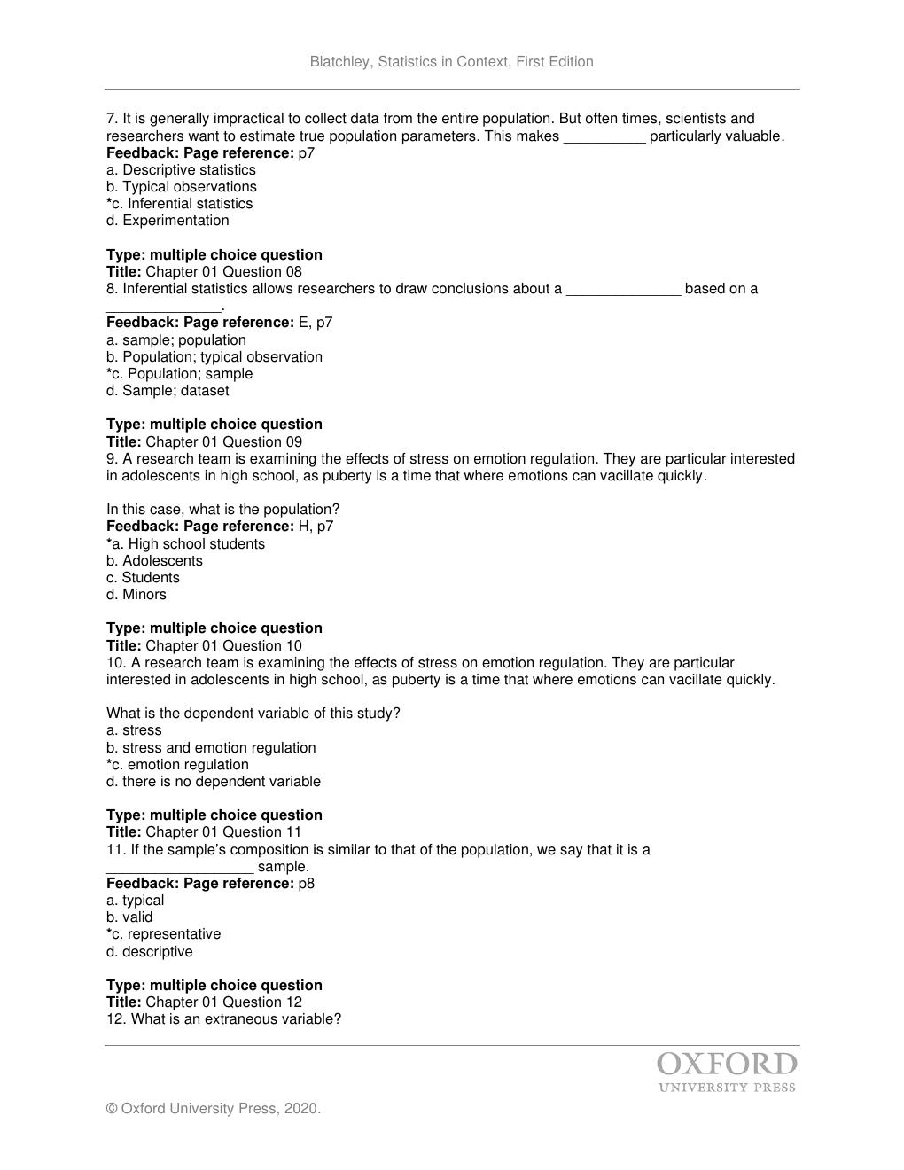 Preview page 6 of Test Bank for Statistics in Context 1st Edition By Barbara Blatchley. | Get all 16 Chapters
