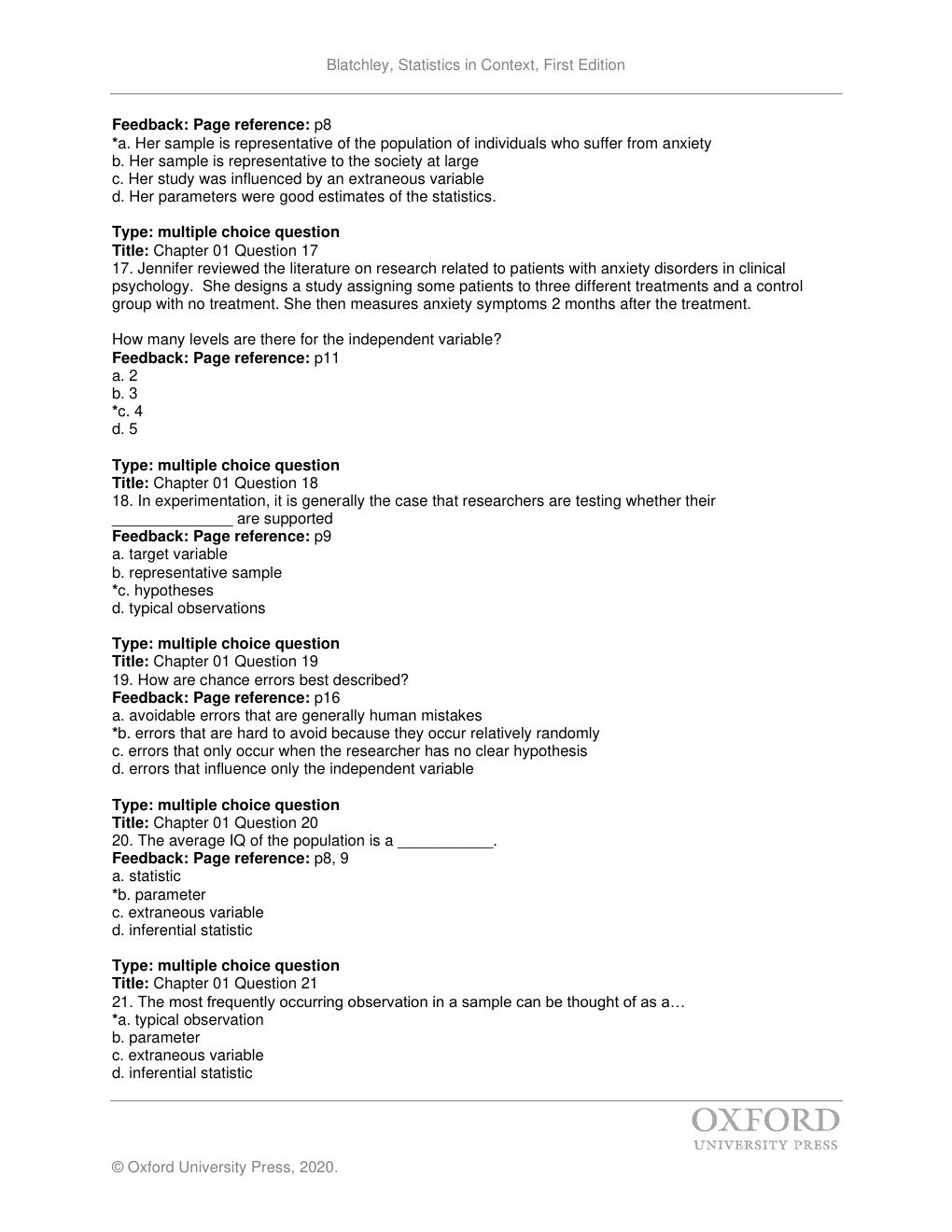 Preview page 8 of Test Bank for Statistics in Context 1st Edition By Barbara Blatchley. | Get all 16 Chapters