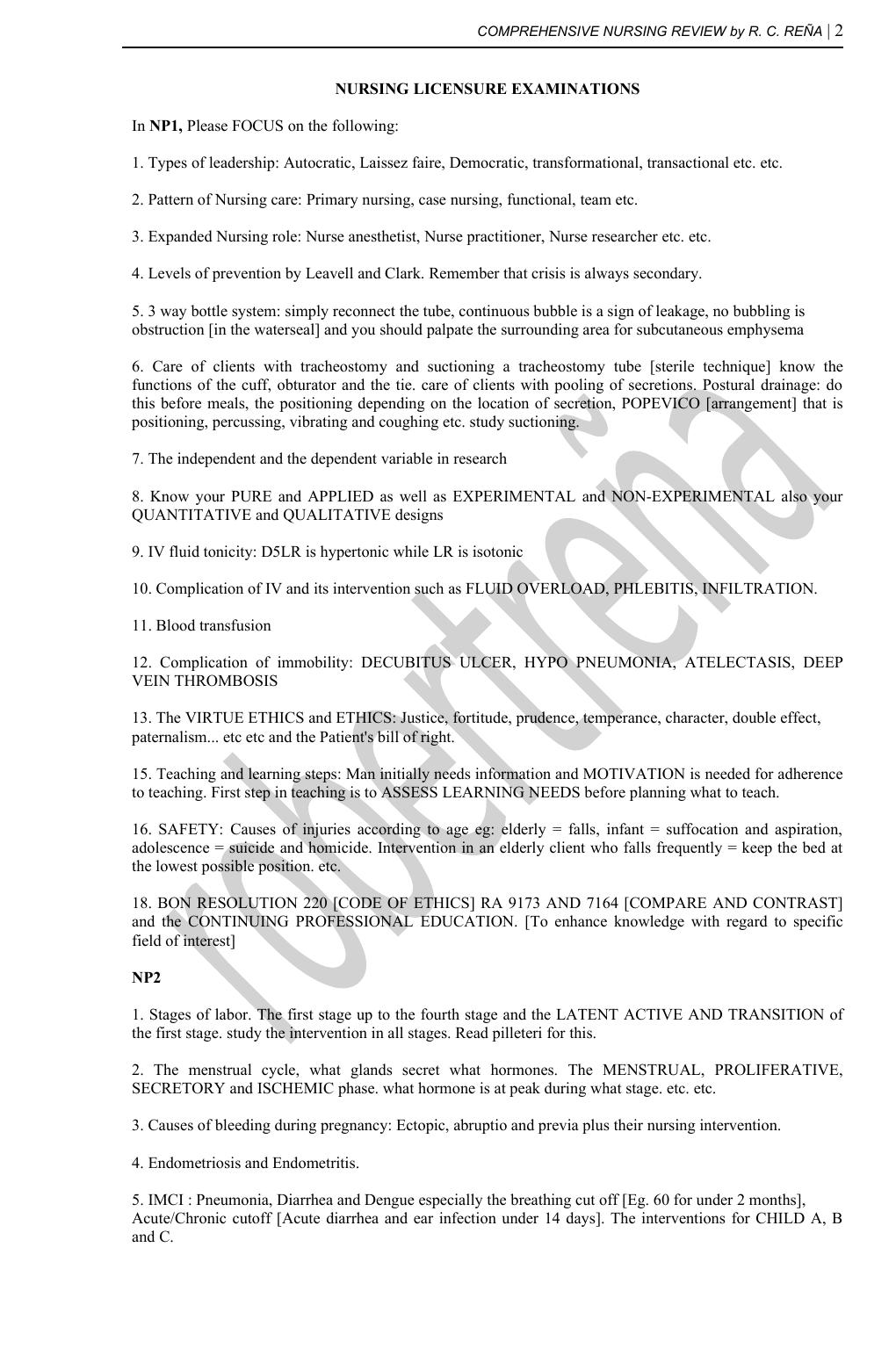 Preview page 2 of COMPREHENSIVE NURSING REVIEW by R. C. REÑA | Fundamentals, Maternity, Pediatric, Community Health, Medical Surgical, & P