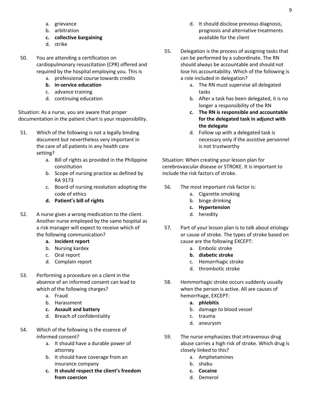 Preview page 10 of NCLEX-RN Nursing Board Practice Test Compilation | Solutions Nursing Practice 1-5 | Test Bank  Questions and Solutions
