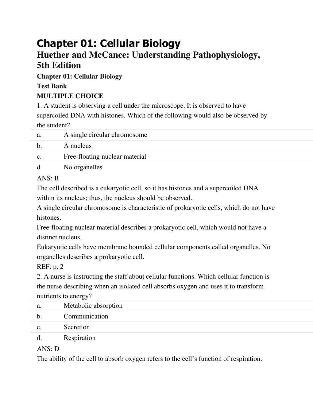 Preview page 2 of TEST BANK for Understanding Pathophysiology 5th Edition by Huether, Sue E., McCance