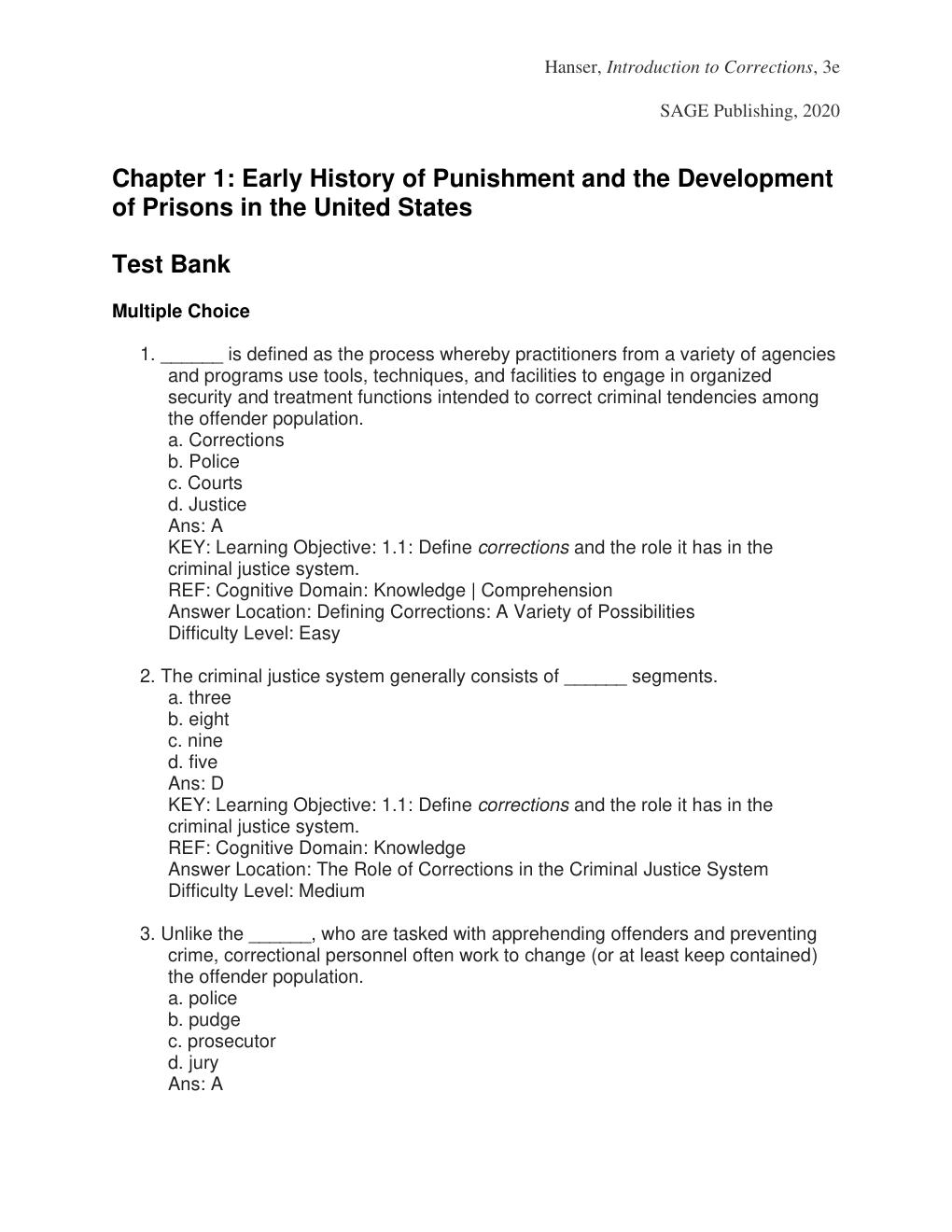 Preview page 2 of Test Bank for Introduction to Corrections 3rd Edition By Robert D. Hanser