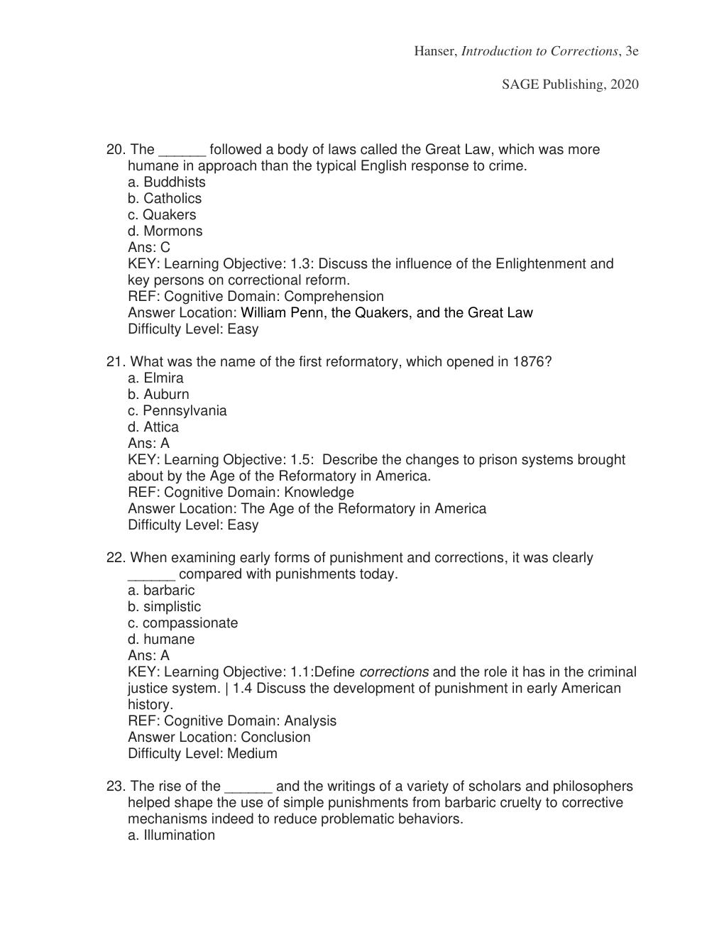 Preview page 8 of Test Bank for Introduction to Corrections 3rd Edition By Robert D. Hanser