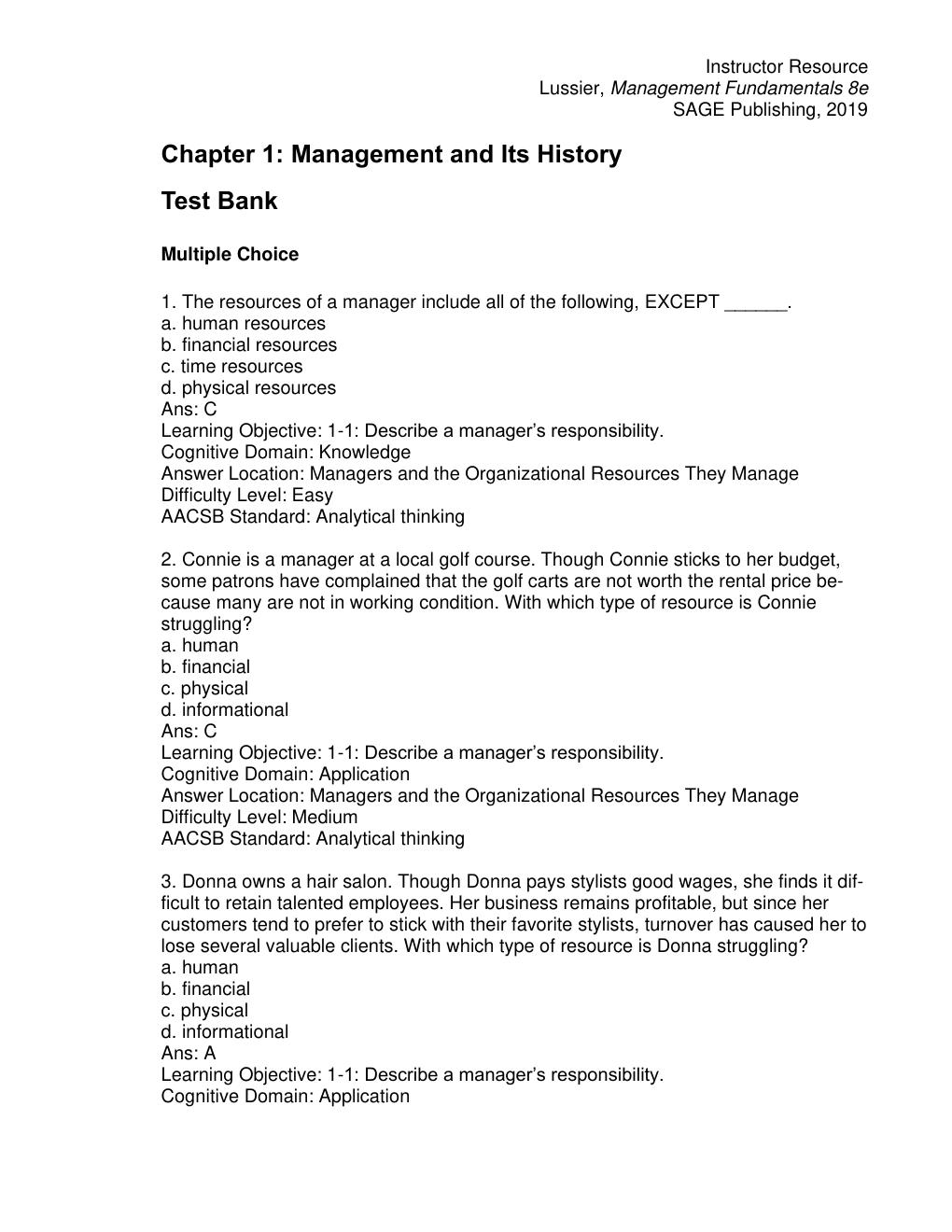 Preview page 2 of Test Bank for Management Fundamentals Concepts, Applications, Skill Development 8th Edition By Robert N. Lussier