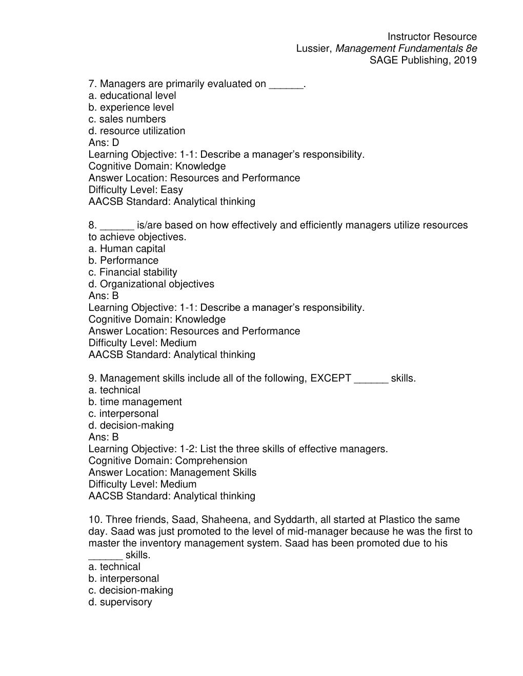Preview page 4 of Test Bank for Management Fundamentals Concepts, Applications, Skill Development 8th Edition By Robert N. Lussier