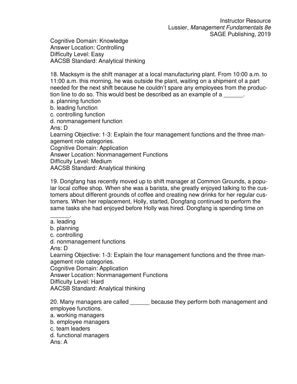 Preview page 7 of Test Bank for Management Fundamentals Concepts, Applications, Skill Development 8th Edition By Robert N. Lussier