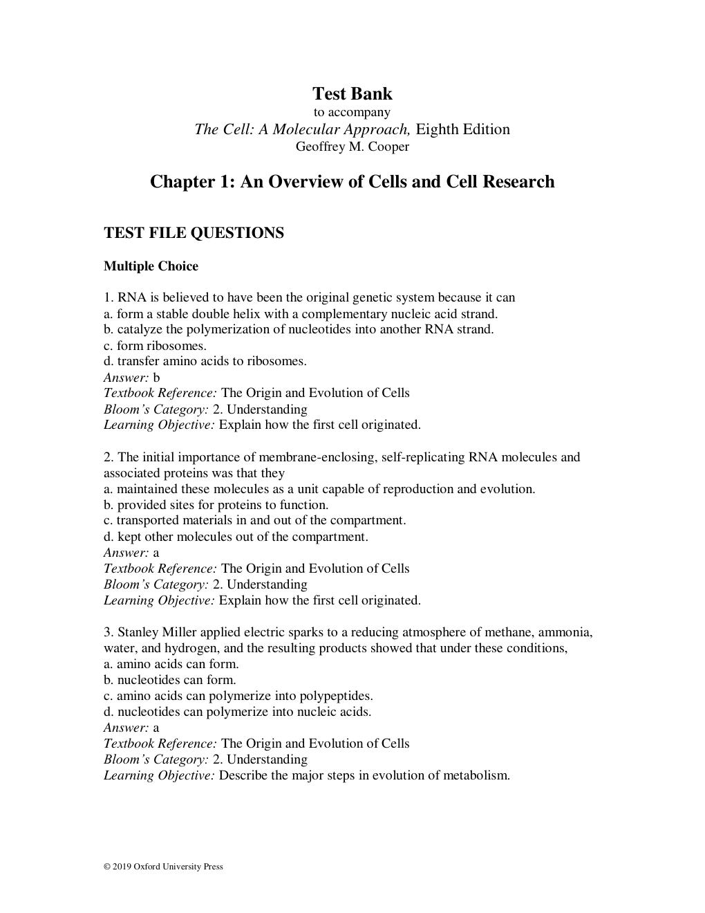 Preview page 2 of TEST BANK for The Cell: A Molecular Approach 8th Ed by Cooper Geoffrey. | All Chapters  1-19