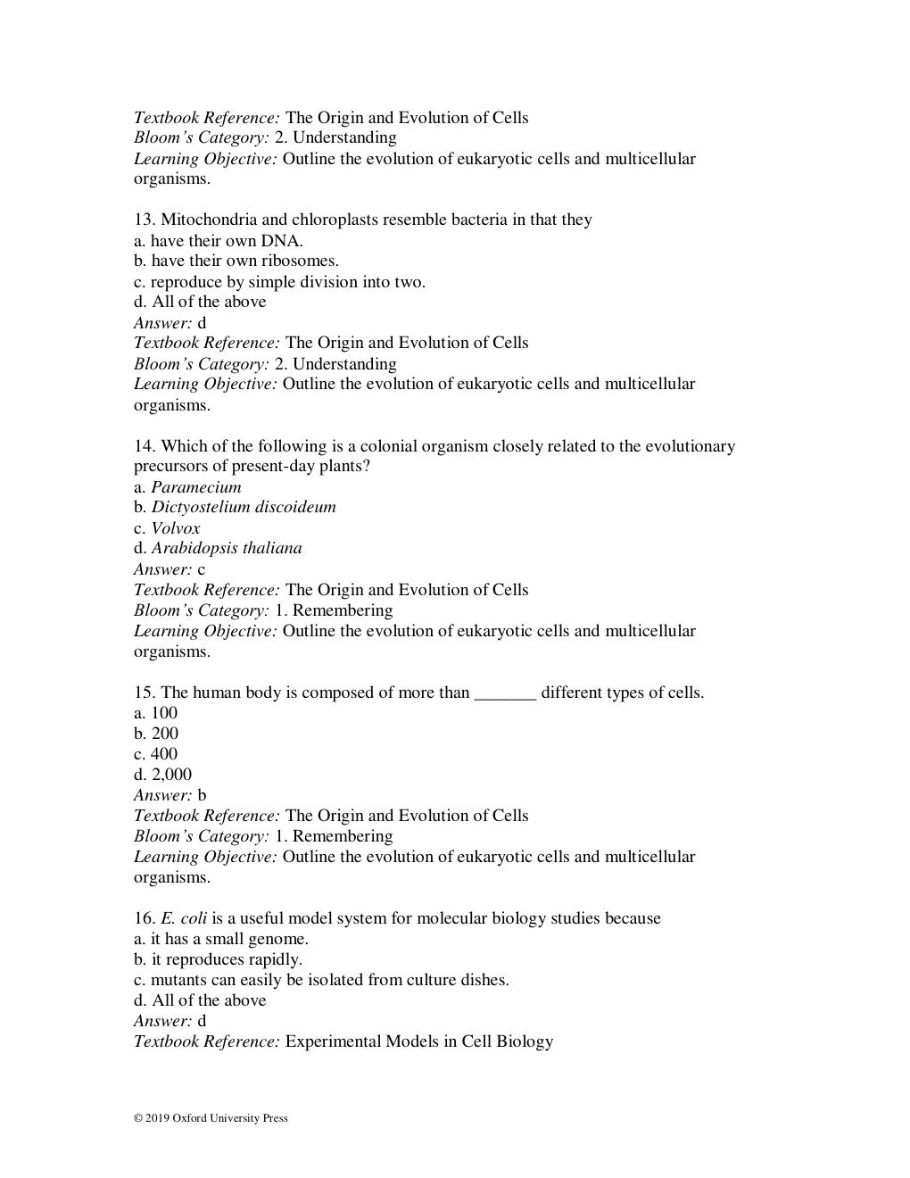 Preview page 5 of TEST BANK for The Cell: A Molecular Approach 8th Ed by Cooper Geoffrey. | All Chapters  1-19