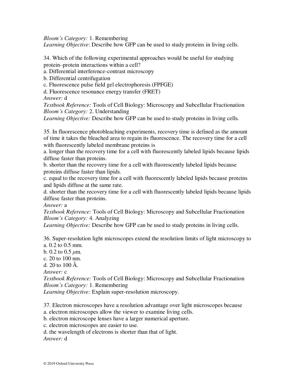 Preview page 10 of TEST BANK for The Cell: A Molecular Approach 8th Ed by Cooper Geoffrey. | All Chapters  1-19