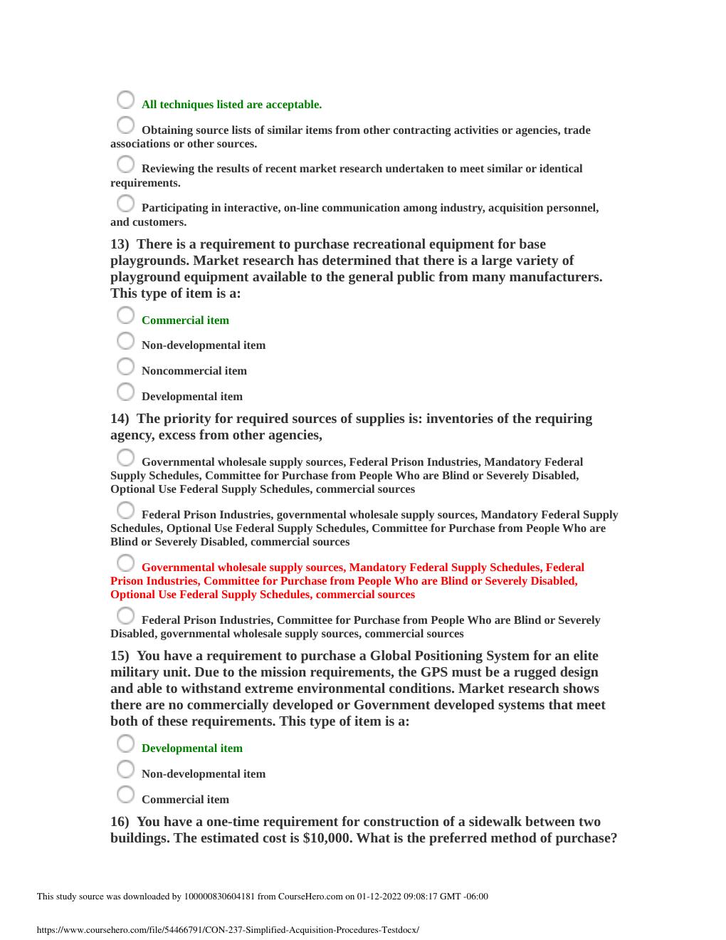 Preview page 3 of CON 237 Simplified Acquisition Procedures Test | Complete Solutions