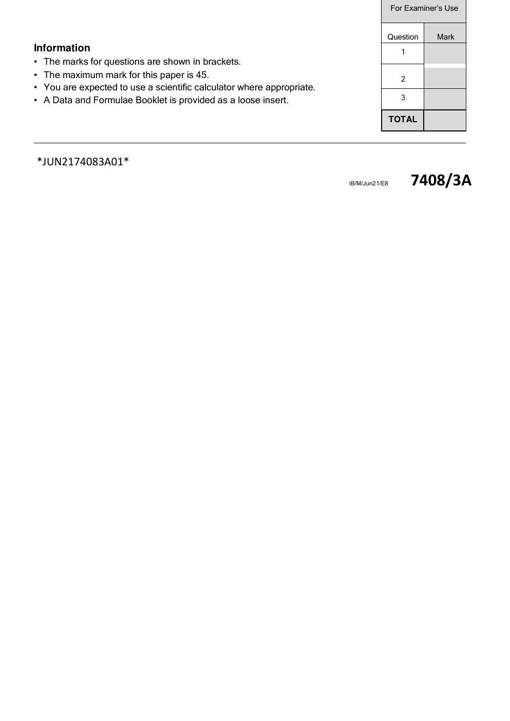 Preview page 2 of AQA A-level PHYSICS Paper 3 Section A/7408/3A JUNE 2021