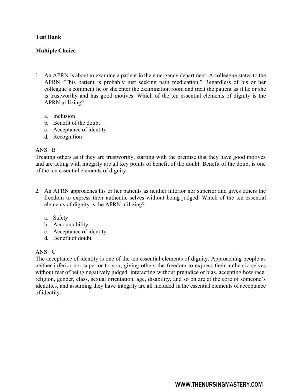 Preview page 6 of Test Bank for Advanced Practice Nursing : Essentials for Role Development 4th Edition by Joel