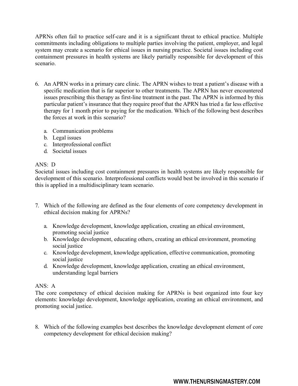 Preview page 8 of Test Bank for Advanced Practice Nursing : Essentials for Role Development 4th Edition by Joel