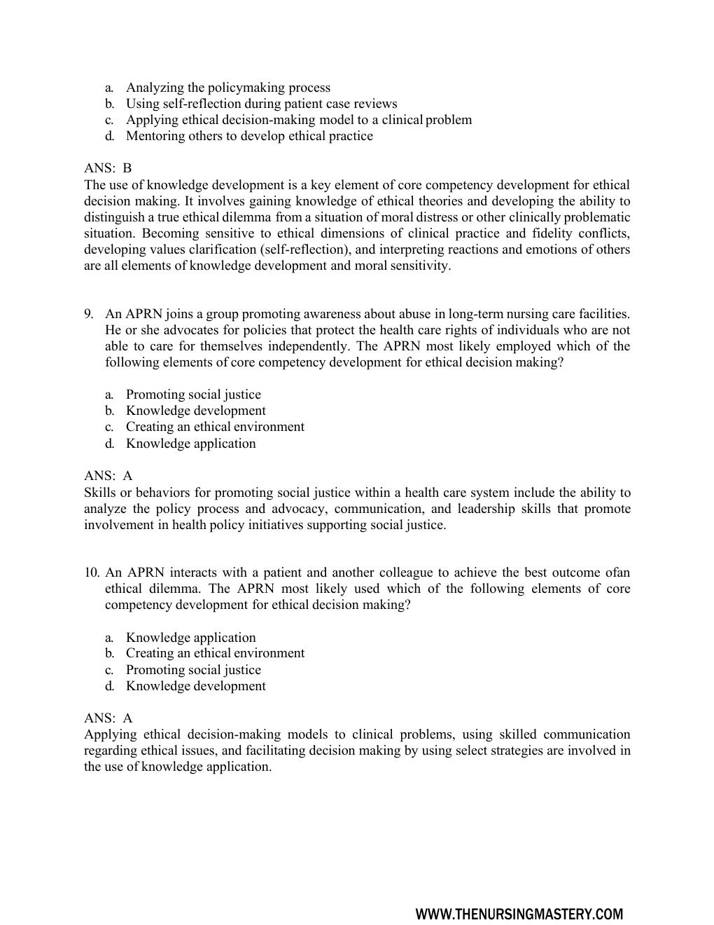 Preview page 9 of Test Bank for Advanced Practice Nursing : Essentials for Role Development 4th Edition by Joel