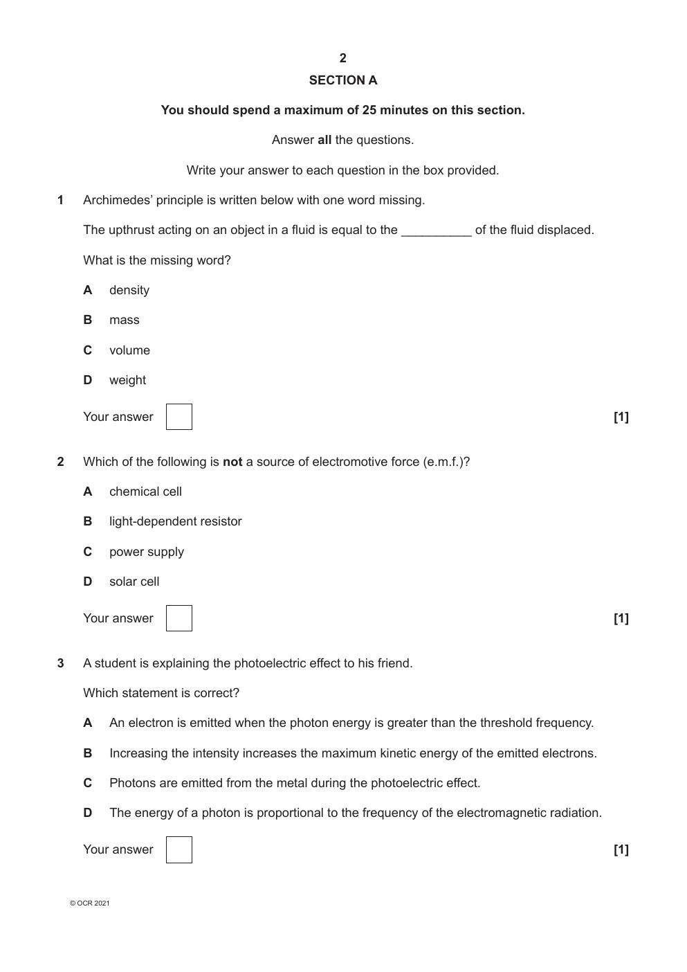 Preview page 2 of OCR AS Level Physics A_H156/01 Question Paper Oct 2021 | Breadth in Physics
