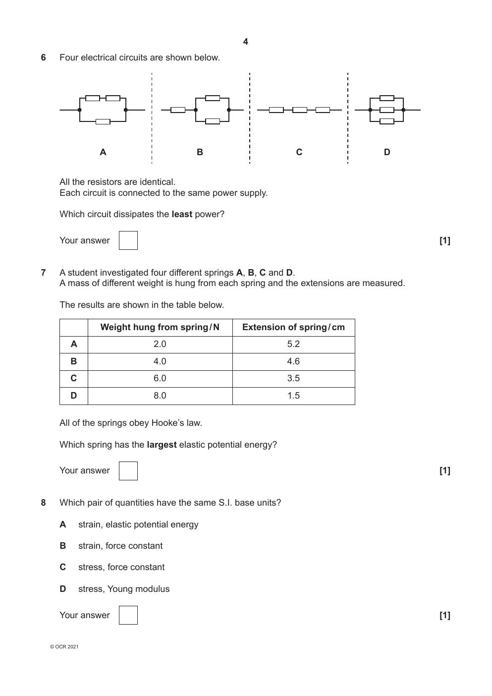 Preview page 4 of OCR AS Level Physics A_H156/01 Question Paper Oct 2021 | Breadth in Physics